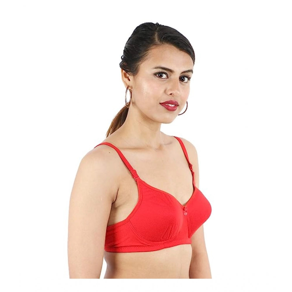 Women's Cotton Solid  Lightly Padded Bra (Red) - GillKart