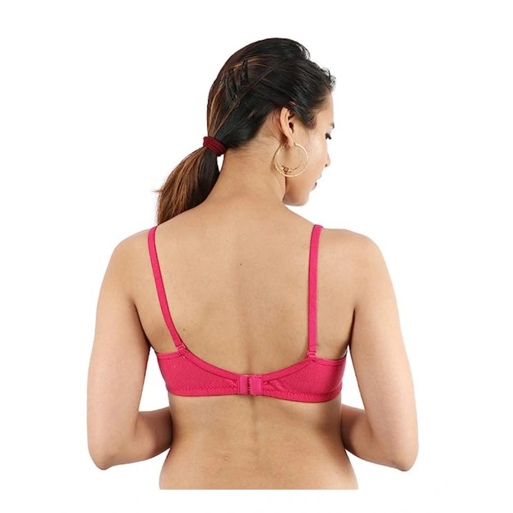 Women's Cotton Solid  Lightly Padded Bra (Pink) - GillKart