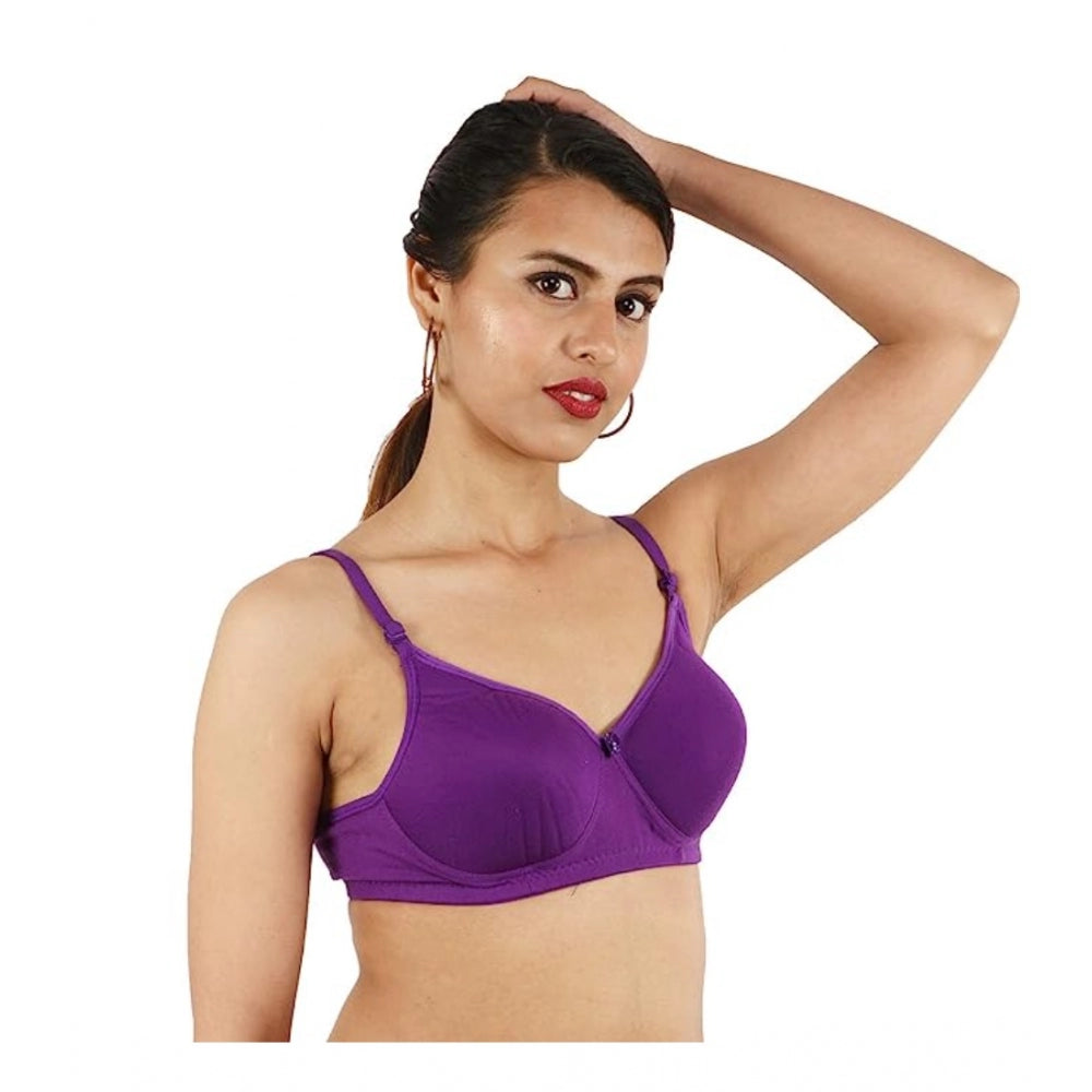 Women's Cotton Solid  Lightly Padded Bra (Purple) - GillKart