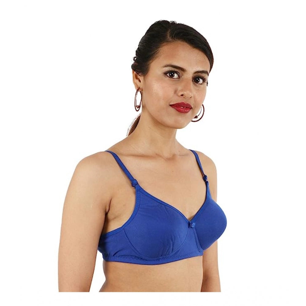 Women's Cotton Solid  Lightly Padded Bra (Blue) - GillKart