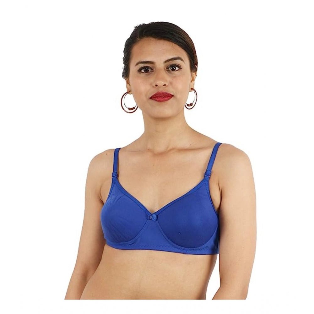 Women's Cotton Solid  Lightly Padded Bra (Blue) - GillKart