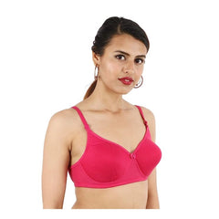 Women's Cotton Solid  Lightly Padded Bra (Pink) - GillKart