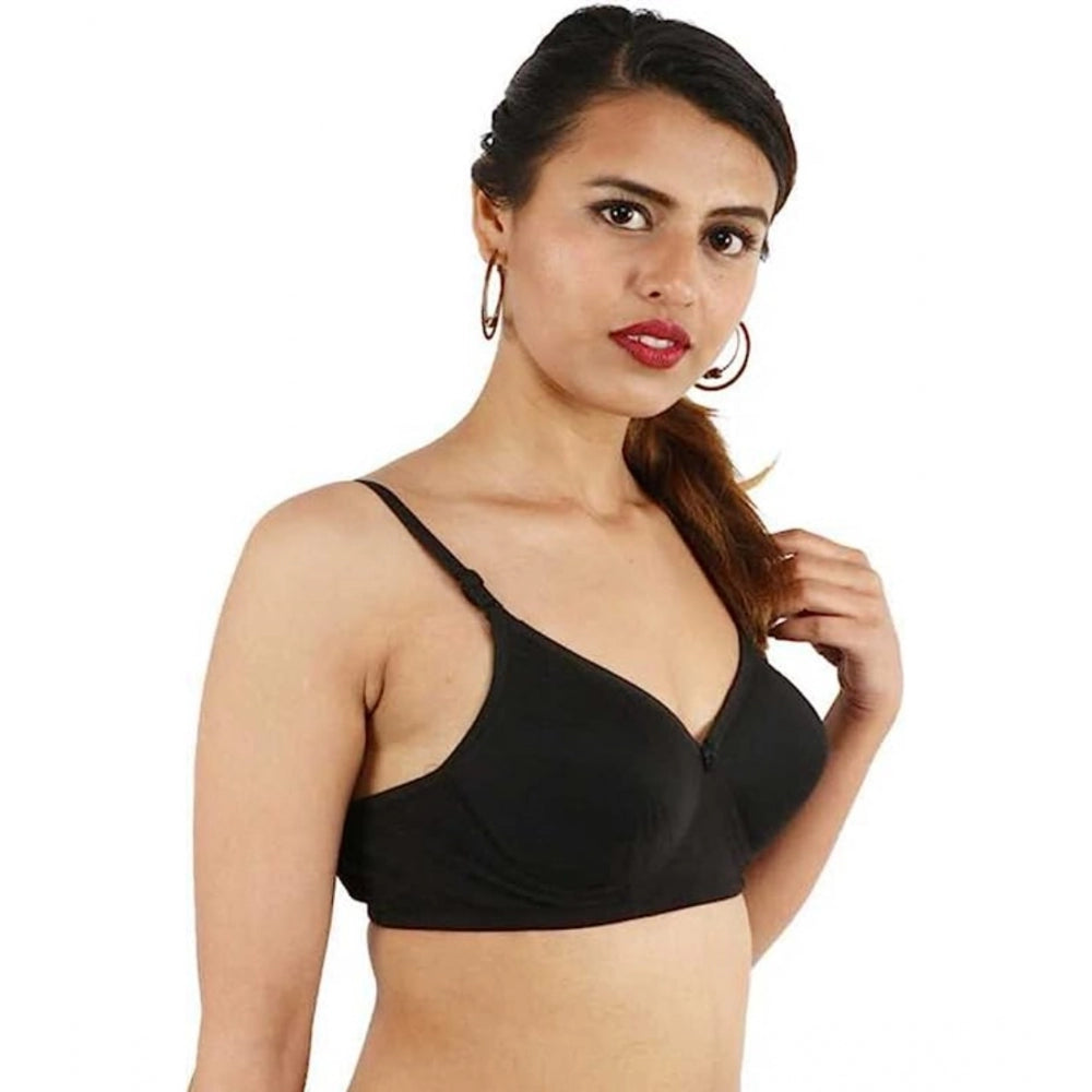 Women's Cotton Solid  Lightly Padded Bra (Black) - GillKart