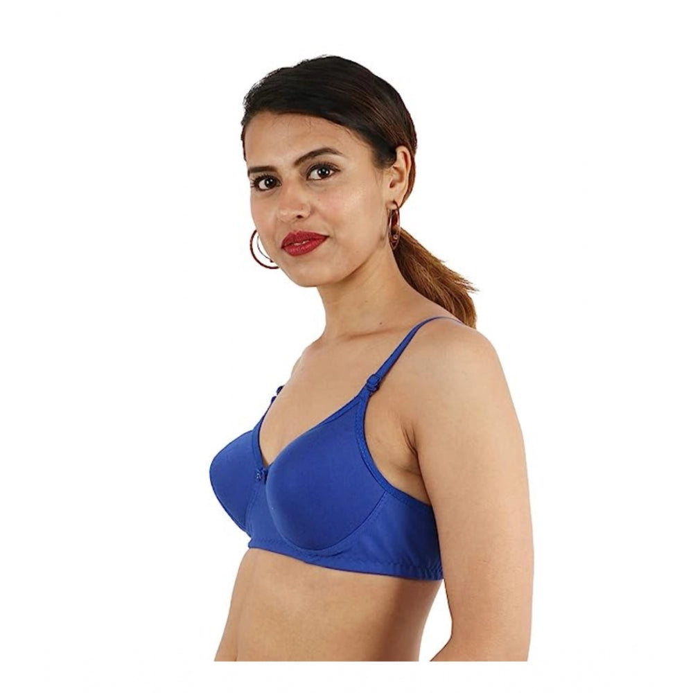 Women's Cotton Solid  Lightly Padded Bra (Blue) - GillKart