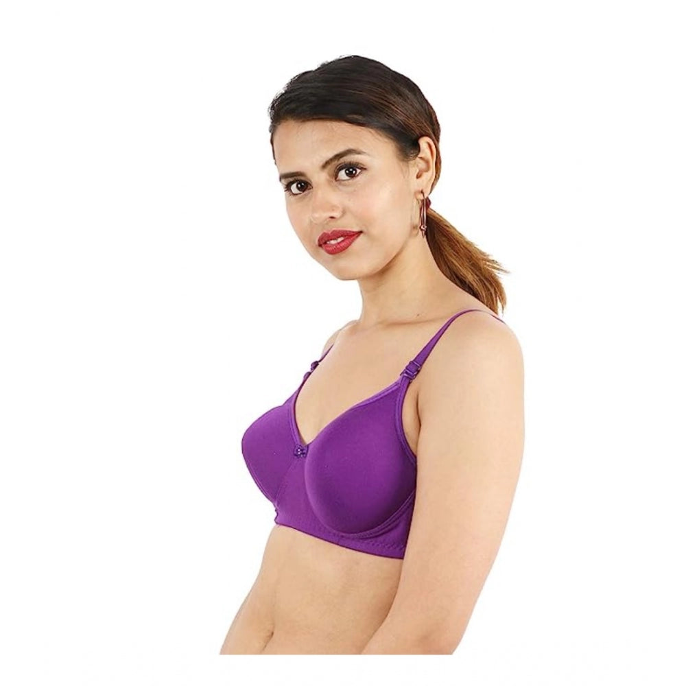 Women's Cotton Solid  Lightly Padded Bra (Purple) - GillKart