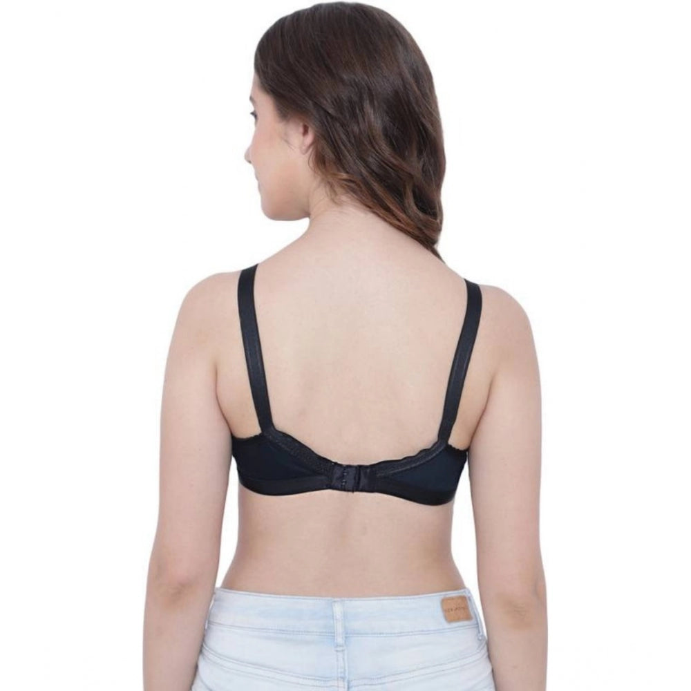 Women's Cotton Solid Non Padded Bra (Black) - GillKart