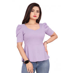 Women's Casual Puff Sleeves Lycra Blend Sweetheart Neck Top (Lavendar)