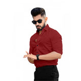 Men's Casual Full Sleeve Poly Viscose Collar Neck Shirt (Maroon) - GillKart