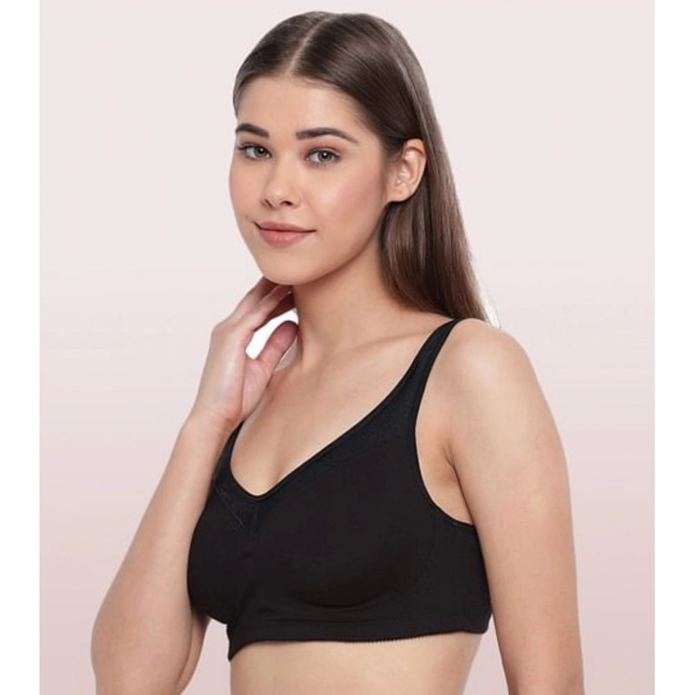 Enamor A112 Women's Cotton Full Support Bra (Black) - GillKart