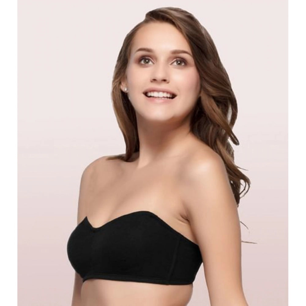 Enamor A019 Women's Cotton Strapless Bra (Black) - GillKart