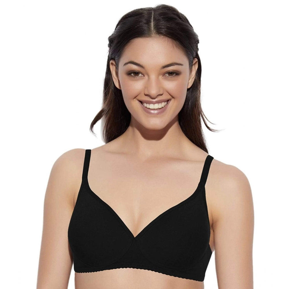 Enamor A039 Women's Cotton Non-Wired &amp; Medium Coverage T-Shirt Bra (Black) - GillKart