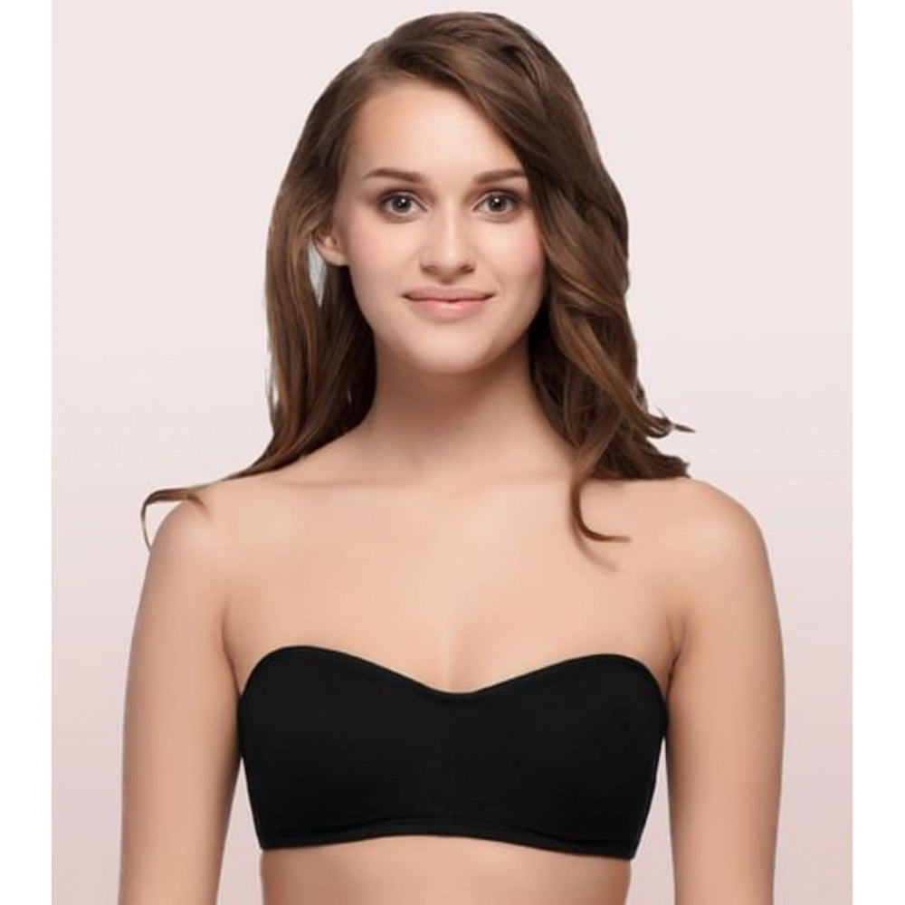 Enamor A019 Women's Cotton Strapless Bra (Black) - GillKart