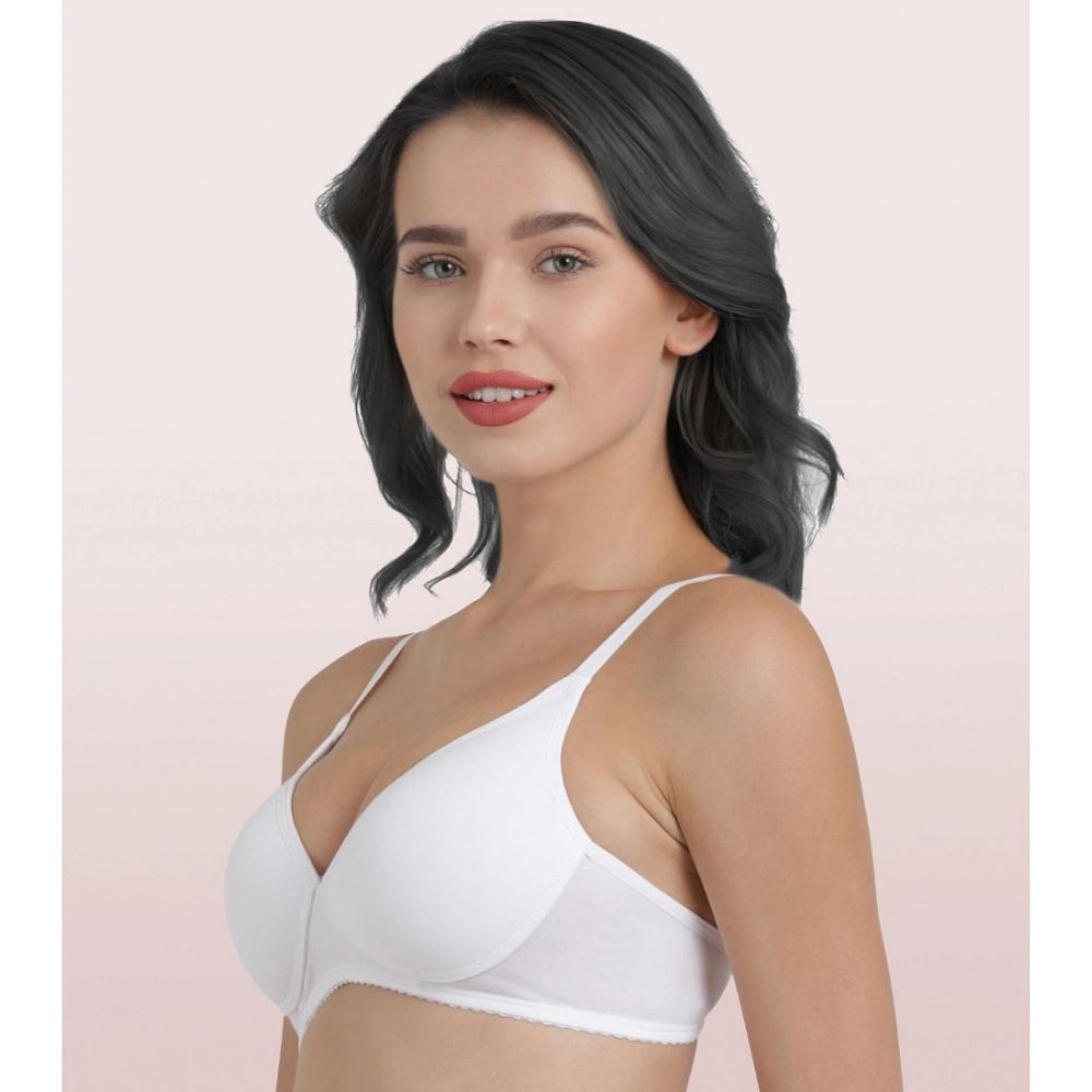 Enamor A039 Women's Cotton Non-Wired &amp; Medium Coverage T-Shirt Bra (White) - GillKart