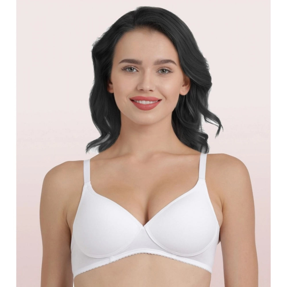 Enamor A039 Women's Cotton Non-Wired &amp; Medium Coverage T-Shirt Bra (White) - GillKart