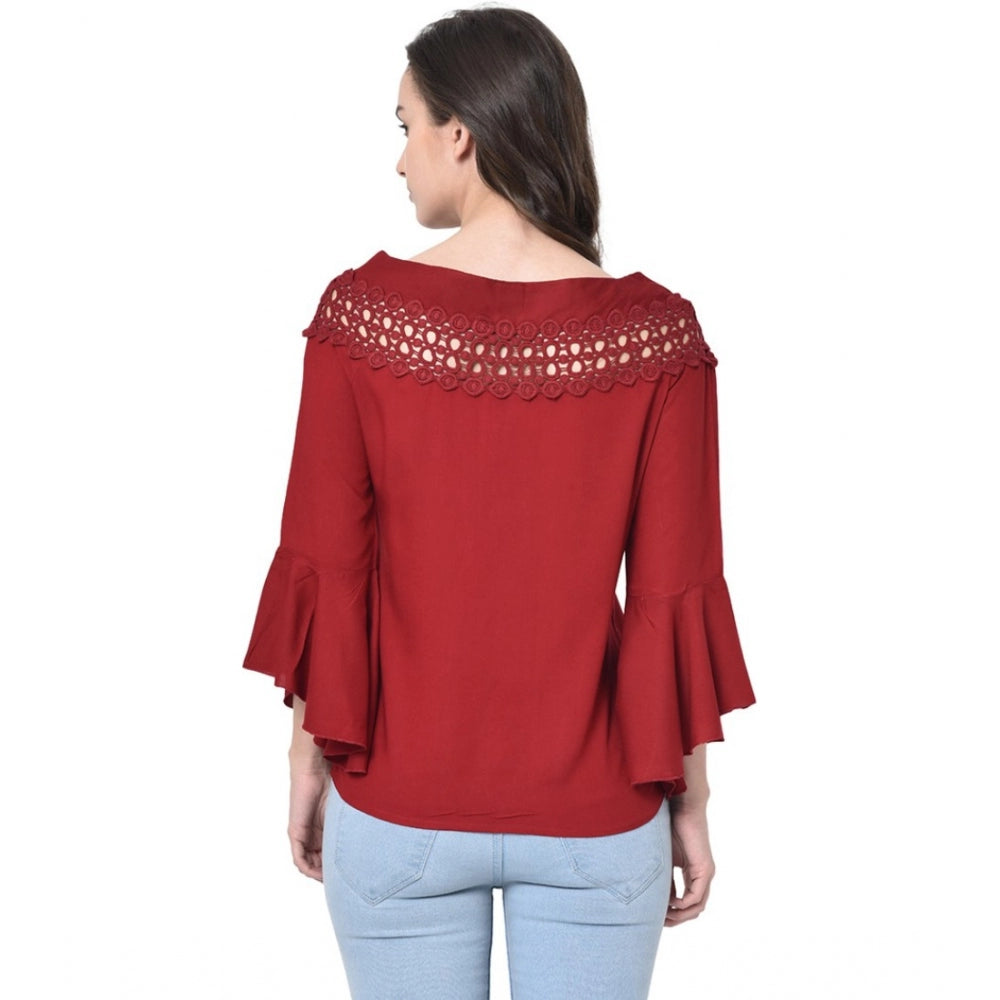 Women's Cotton Blend Solid Regular Sleeves Round Neck Regular Top (Maroon) - GillKart