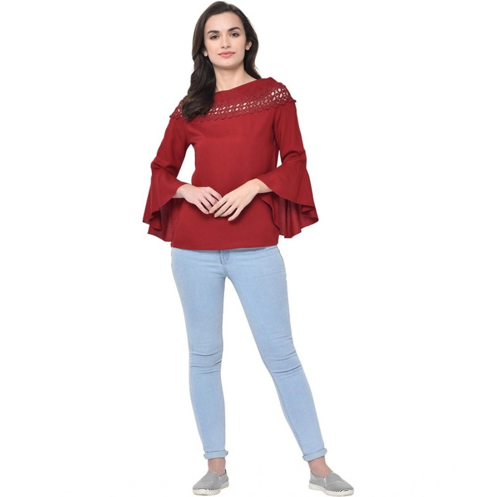 Women's Cotton Blend Solid Regular Sleeves Round Neck Regular Top (Maroon) - GillKart