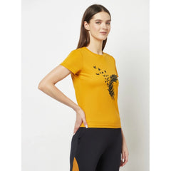 Women's Cotton Blend Printed Regular Sleeves Round Neck Regular Top (Yellow) - GillKart