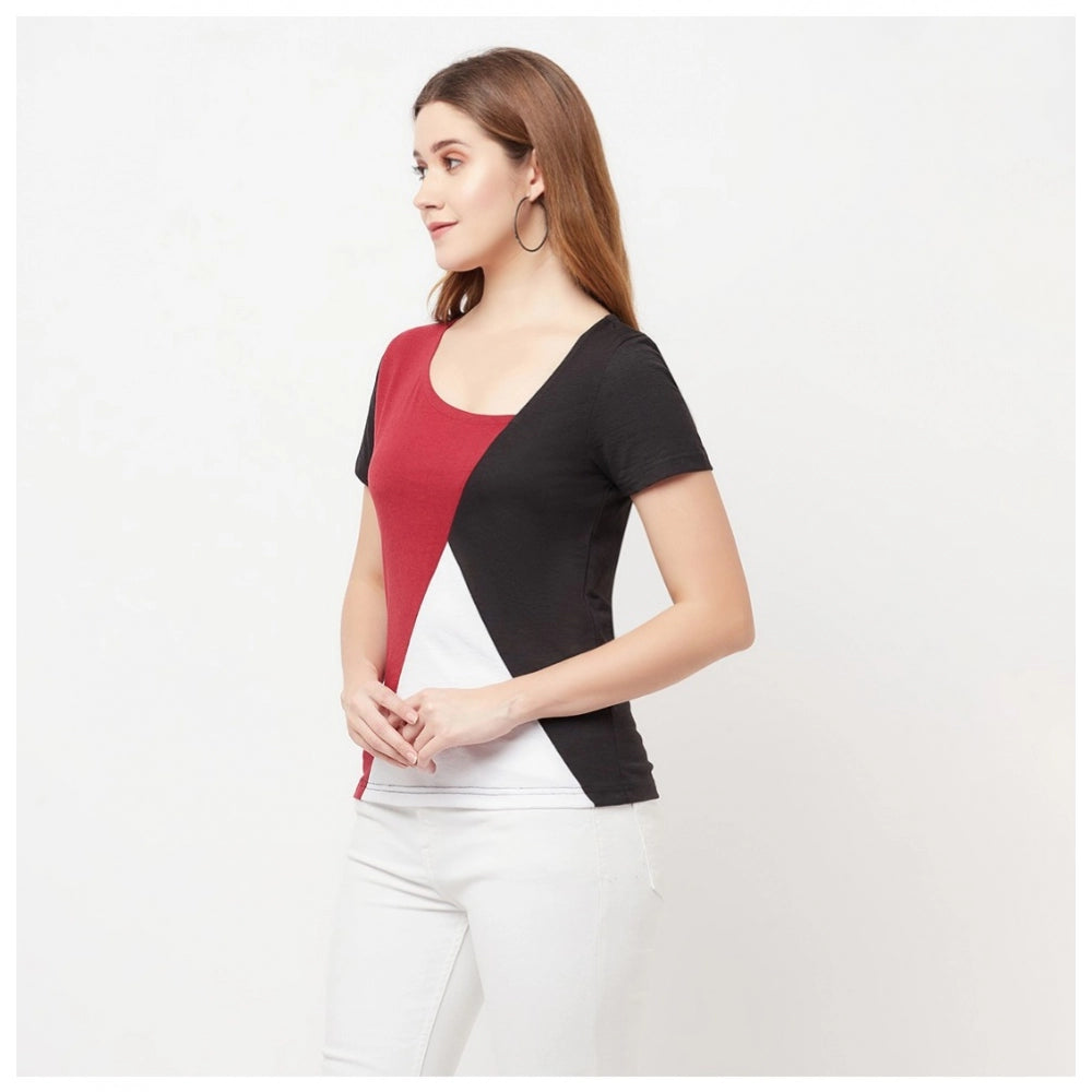 Women's Cotton Blend Color Block Regular Sleeves Asymmetric Neck Regular Top (Multicolor) - GillKart