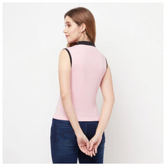 Women's Cotton Blend Color Block Sleeveless V-Neck Regular Top (Pink) - GillKart