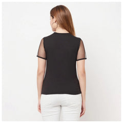 Women's Cotton Blend Solid Regular Sleeves Round Neck Regular Top (Black) - GillKart