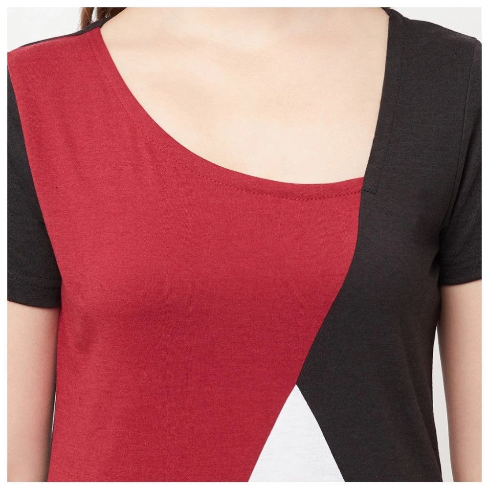 Women's Cotton Blend Color Block Regular Sleeves Asymmetric Neck Regular Top (Multicolor) - GillKart