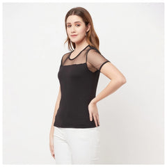 Women's Cotton Blend Solid Regular Sleeves Round Neck Regular Top (Black) - GillKart