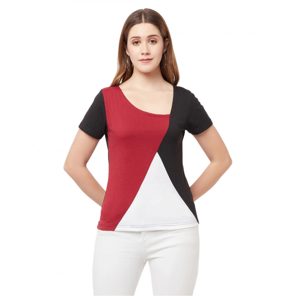 Women's Cotton Blend Color Block Regular Sleeves Asymmetric Neck Regular Top (Multicolor) - GillKart