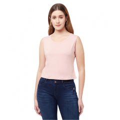 Women's Cotton Blend Solid Sleeveless Round Neck Regular Top (Pink) - GillKart