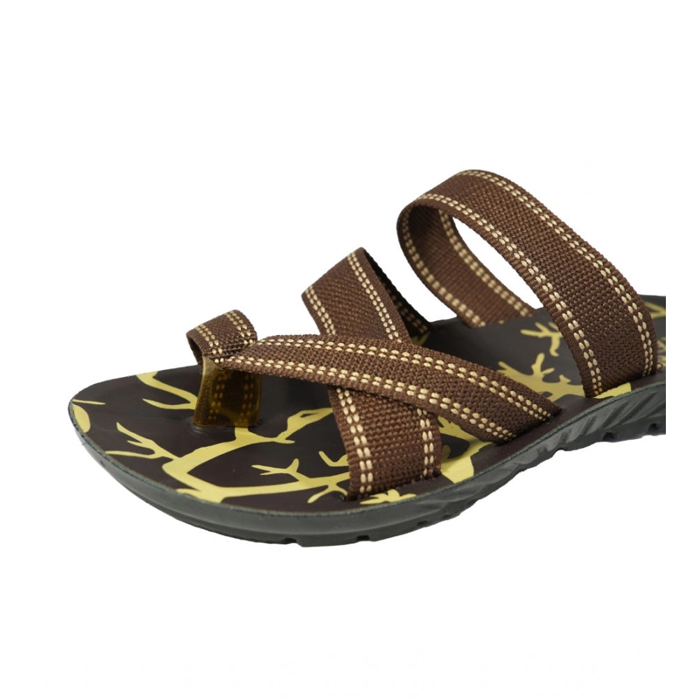 Men's Polyurethane Printed Slip-on Slipper (Brown) - GillKart