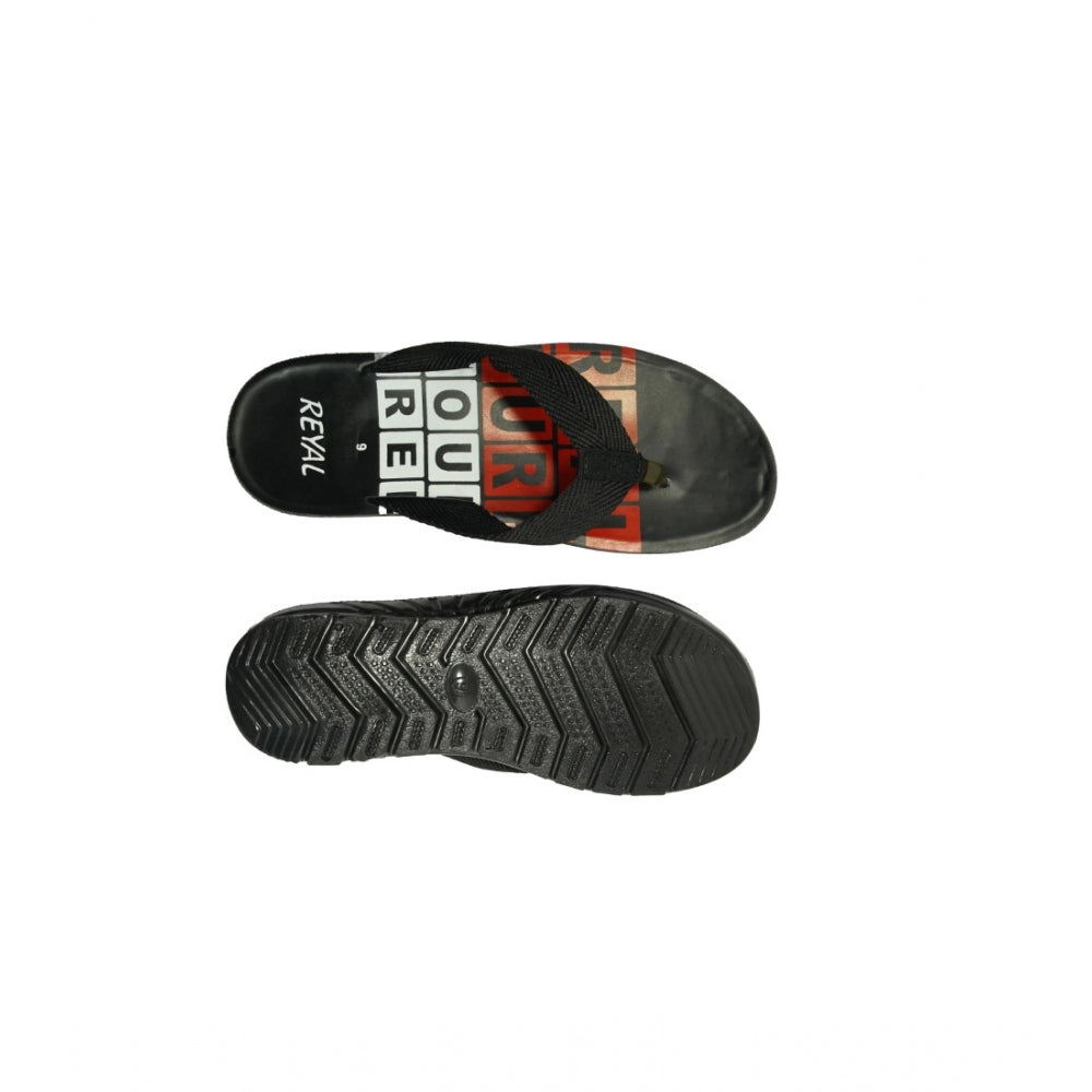 Men's Polyurethane Printed Slip-on Slipper (Black) - GillKart