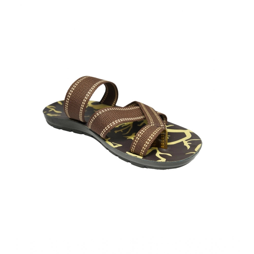 Men's Polyurethane Printed Slip-on Slipper (Brown) - GillKart