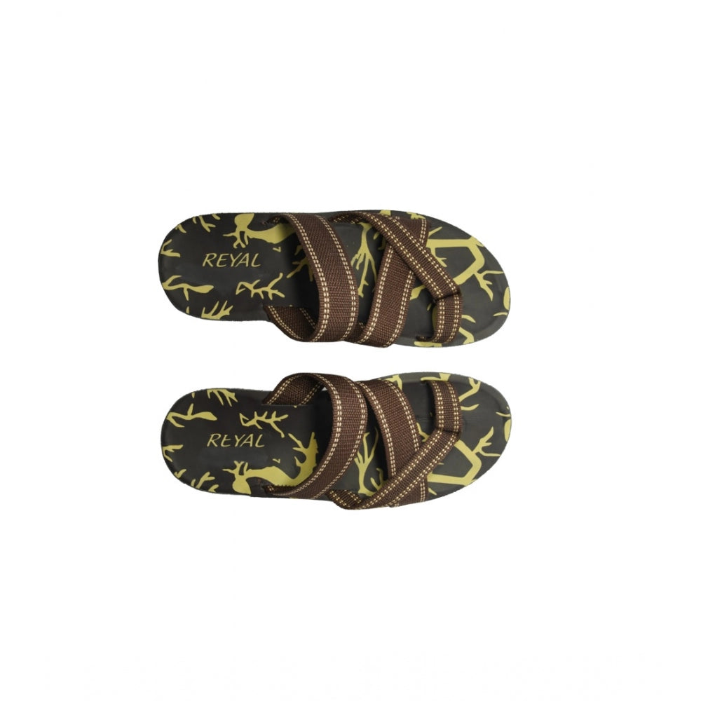 Men's Polyurethane Printed Slip-on Slipper (Brown) - GillKart