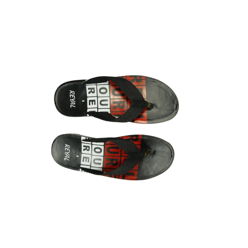 Men's Polyurethane Printed Slip-on Slipper (Black) - GillKart