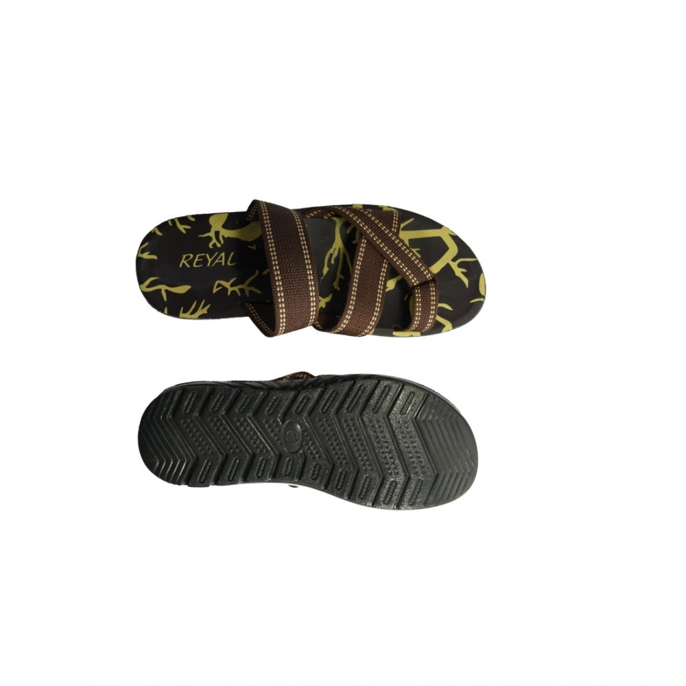 Men's Polyurethane Printed Slip-on Slipper (Brown) - GillKart