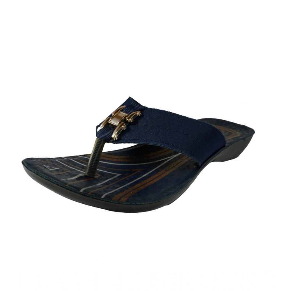 Women's Polyurethane Printed Slip-on Slipper (Blue) - GillKart