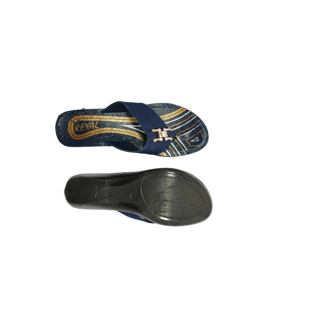 Women's Polyurethane Printed Slip-on Slipper (Blue) - GillKart