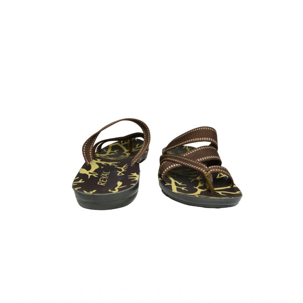 Men's Polyurethane Printed Slip-on Slipper (Brown) - GillKart