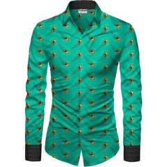 Men's Casual Floral Printed Cotton Blend Unstitched Shirt Fabric 1.6 Mtrs (Green)