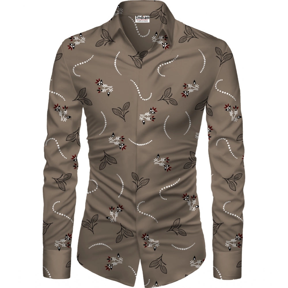 Men's Casual Floral Printed Cotton Blend Unstitched Shirt Fabric 1.6 Mtrs (Brown) - GillKart