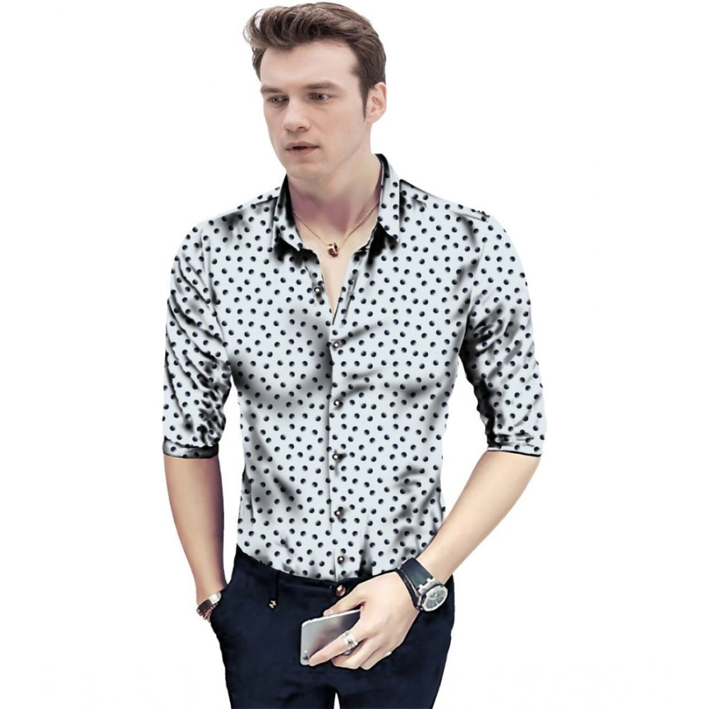 Men's Casual Floral Printed Cotton Blend Unstitched Shirt Fabric 1.6 Mtrs (White) - GillKart