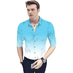 Men's Casual Floral Printed Cotton Blend Unstitched Shirt Fabric 1.6 Mtrs (Light Blue)