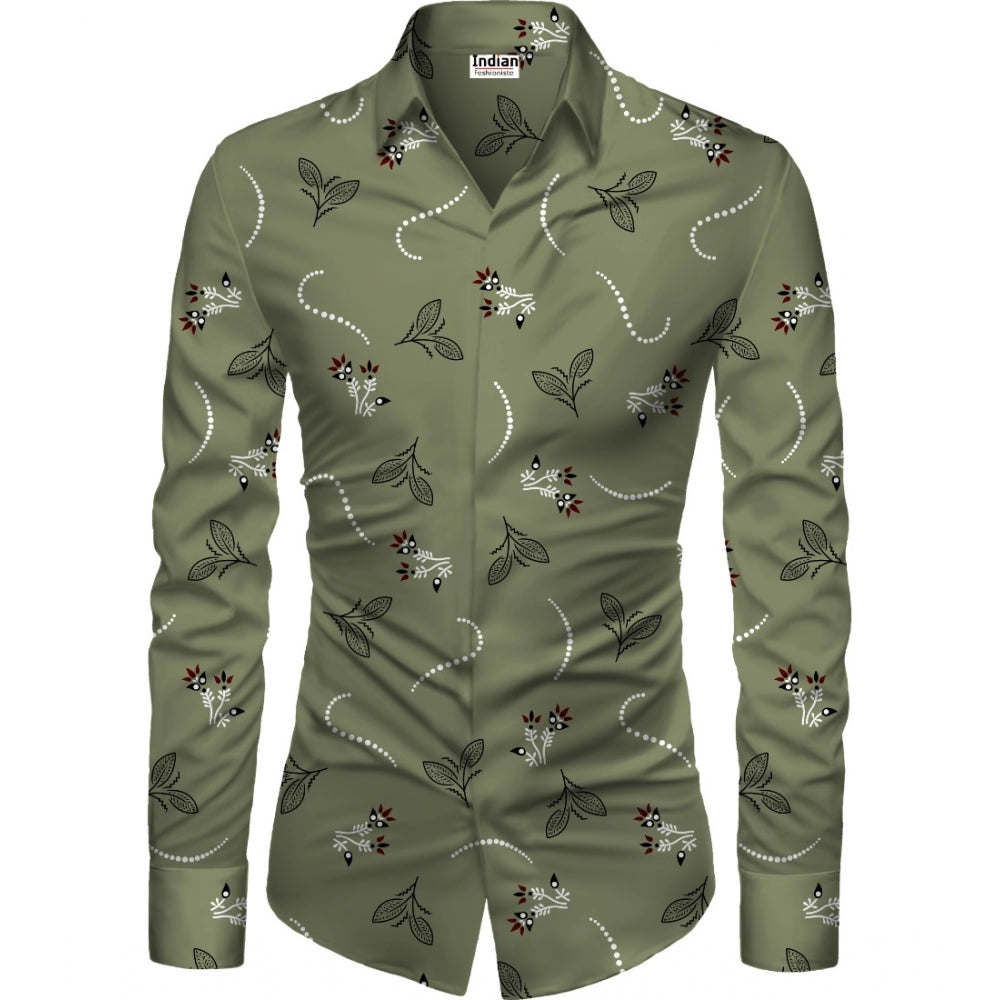 Men's Casual Floral Printed Cotton Blend Unstitched Shirt Fabric 1.6 Mtrs (Green)