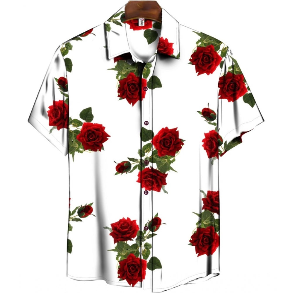 Men's Casual Floral Printed Cotton Blend Unstitched Shirt Fabric 1.6 Mtrs (Red)