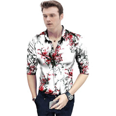 Men's Casual Floral Printed Cotton Blend Unstitched Shirt Fabric 1.6 Mtrs (Red-White)