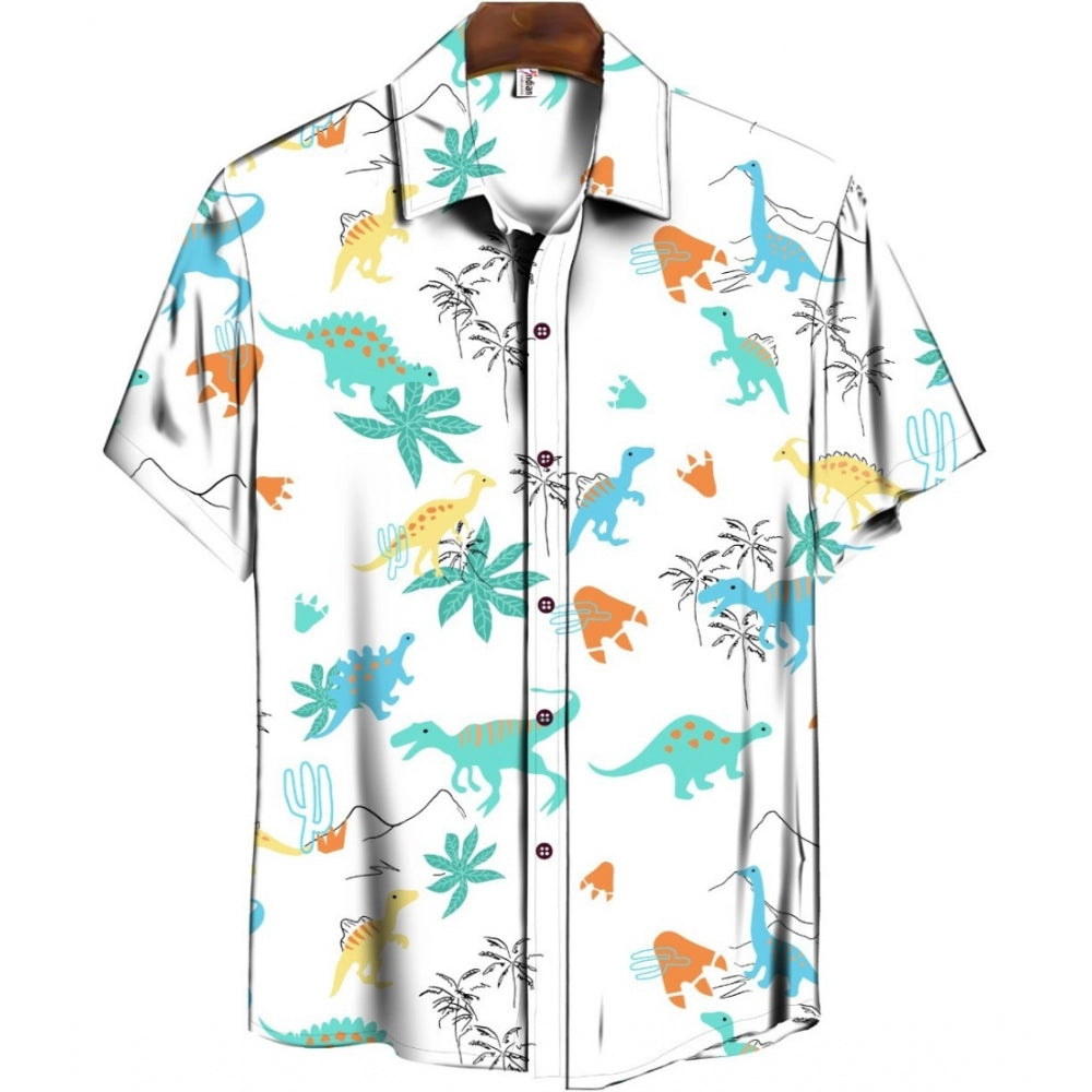 Men's Casual Floral Printed Cotton Blend Unstitched Shirt Fabric 1.6 Mtrs (Sky Blue) - GillKart