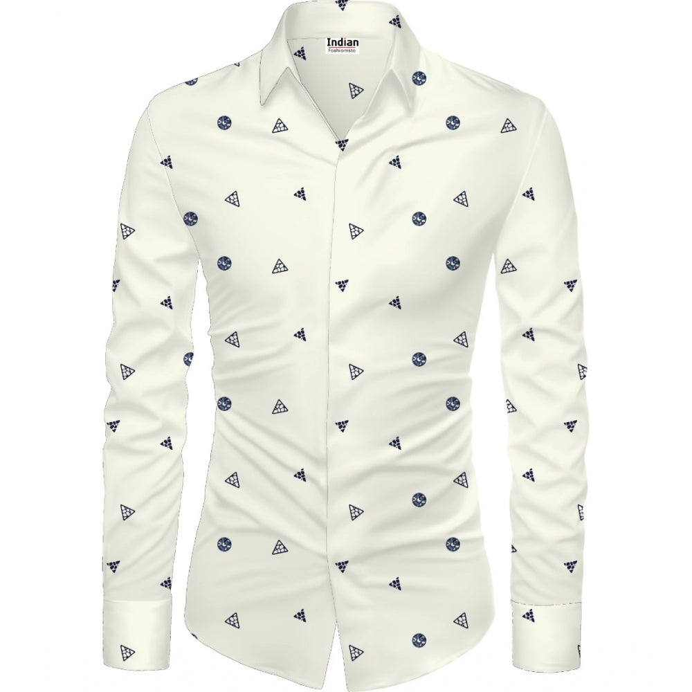 Men's Casual Floral Printed Cotton Blend Unstitched Shirt Fabric 1.6 Mtrs (White)