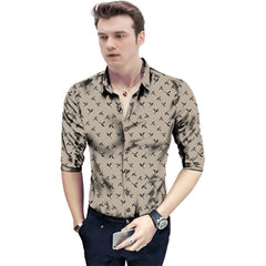 Men's Casual Floral Printed Cotton Blend Unstitched Shirt Fabric 1.6 Mtrs (Brown)