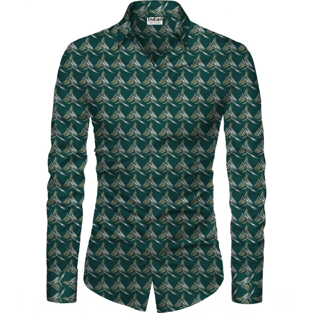 Men's Casual Floral Printed Cotton Blend Unstitched Shirt Fabric 1.6 Mtrs (Dark Green)