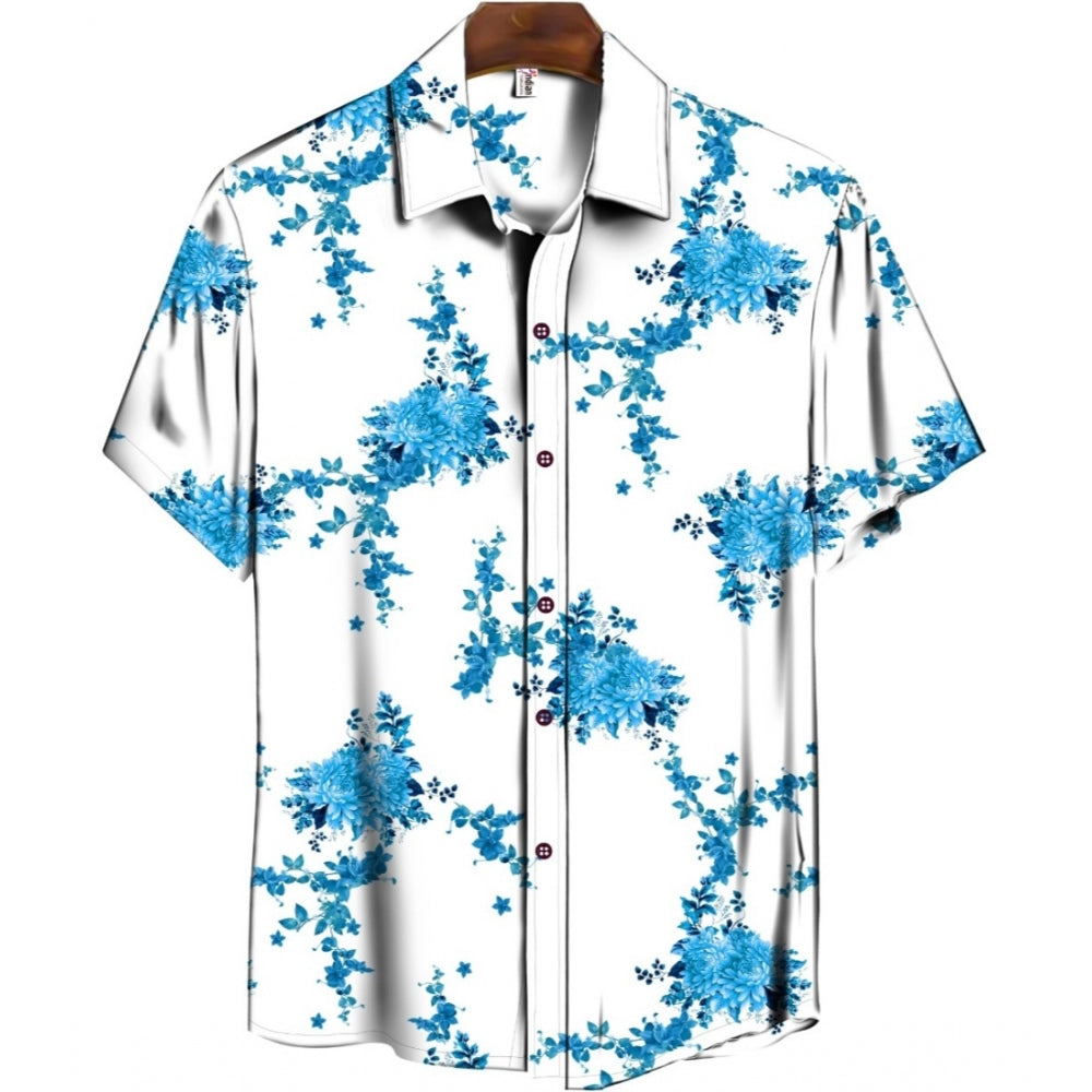 Men's Casual Floral Printed Cotton Blend Unstitched Shirt Fabric 1.6 Mtrs (Sky Blue) - GillKart