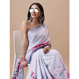 Women's Crepe Digital Print Saree With Unstitched Blouse 5.5Mtr (Grey) - GillKart